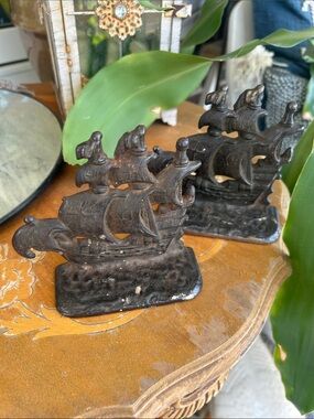 Antique Cast Iron Pirate Ship Bookends